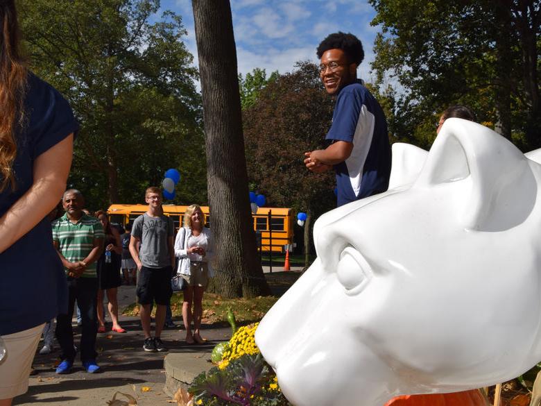 student giving a tour at Penn State Abington (near Philadelphia)